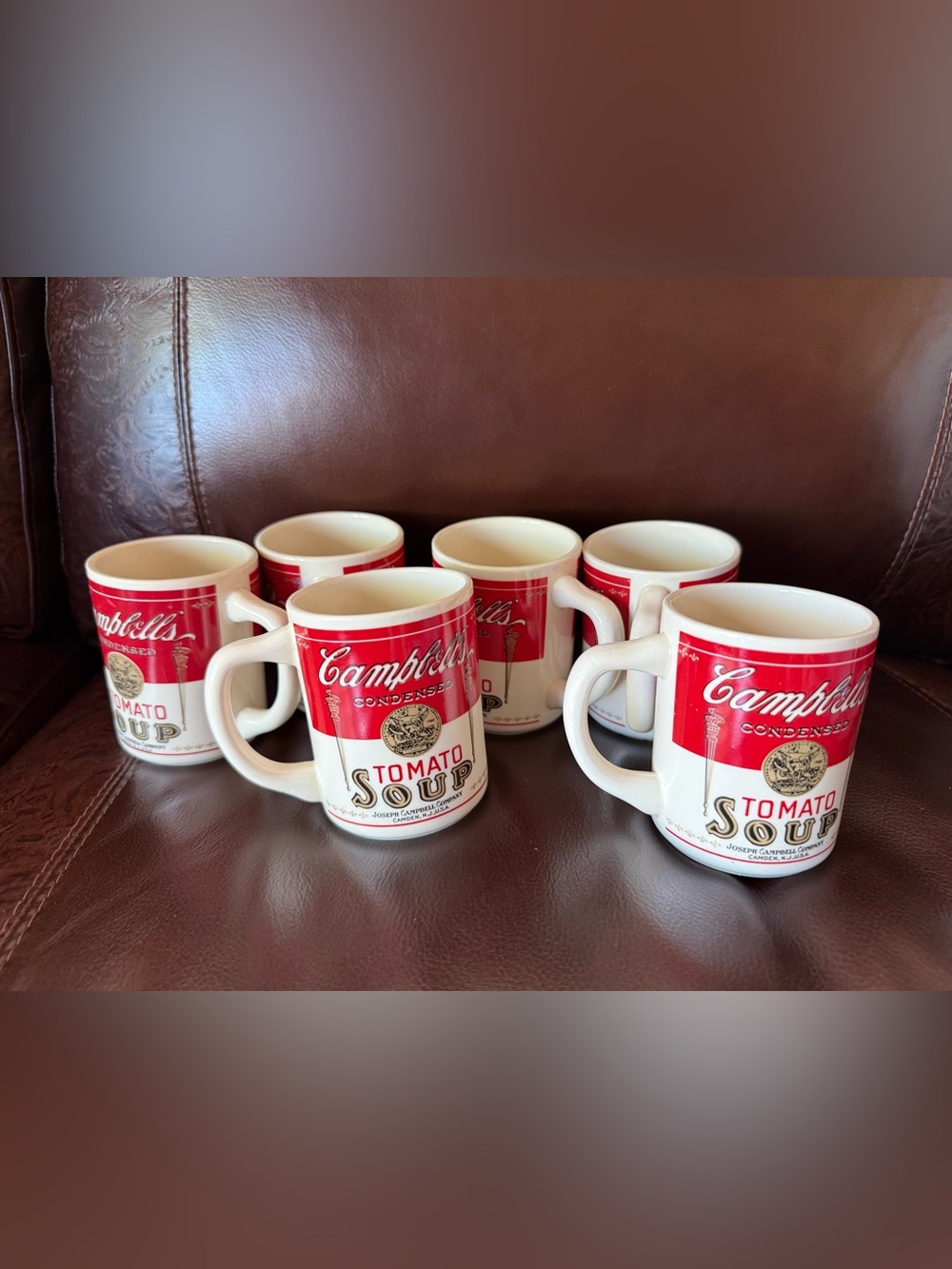 1st Ed. Rare Vintage Campbell's Tomato Soup 1968 Label Coffee Mug Cup SET OF 6